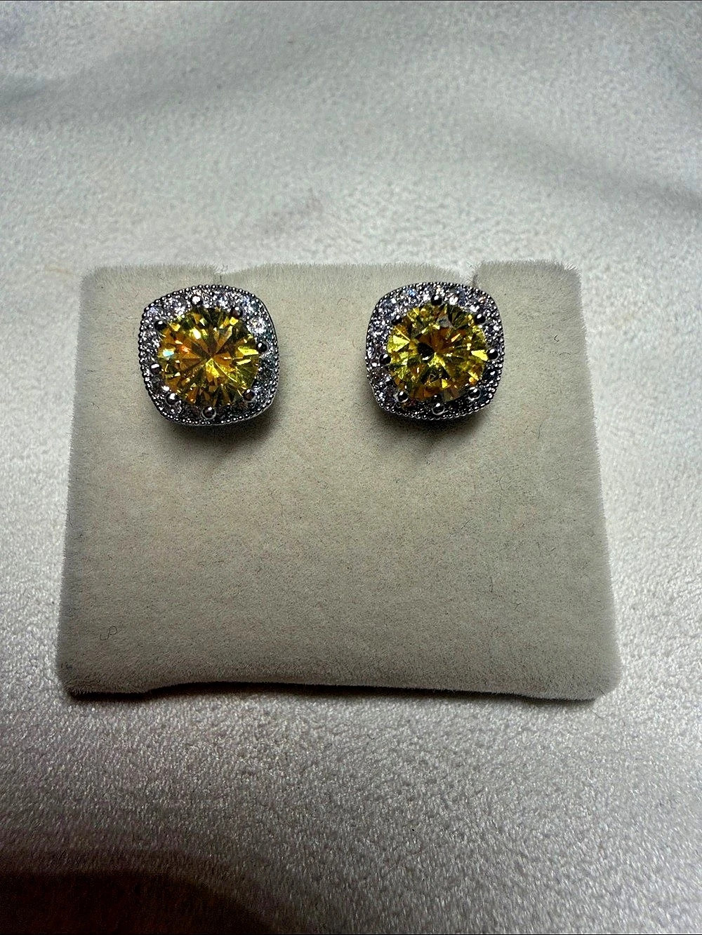 Stunning Canary Yellow Cushion Halo Stud Earrings | Tiffany Soleste Inspired